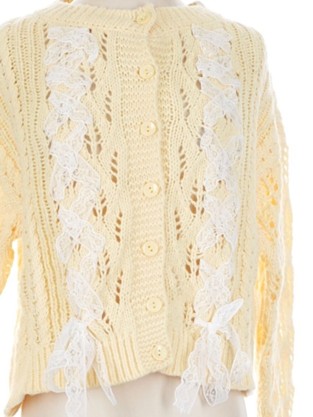 NWT Pretty Garbage Lace Up Pointelle Cardigan Sweater Yellow Cottagecore Small - Picture 2 of 10
